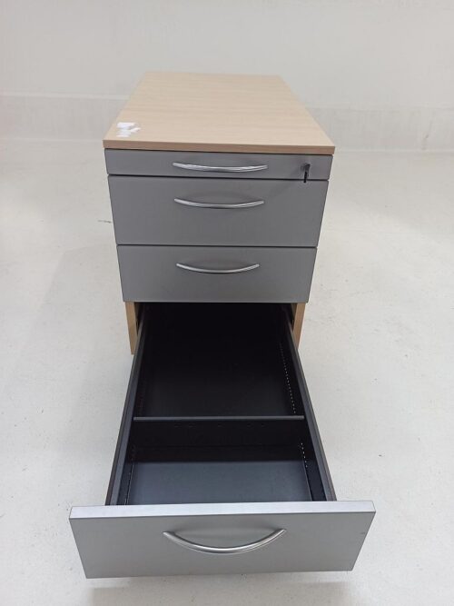 Rollcontainer von Steelcase in Ahorndekor mit offener Schublade