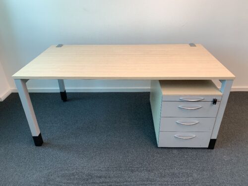 Komplett Büro von Steelcase, Schreibtisch 160x80 Ahorndekor, Rollcntainer, Highboard Anthrazi, Aktenschrank anthrazit.1