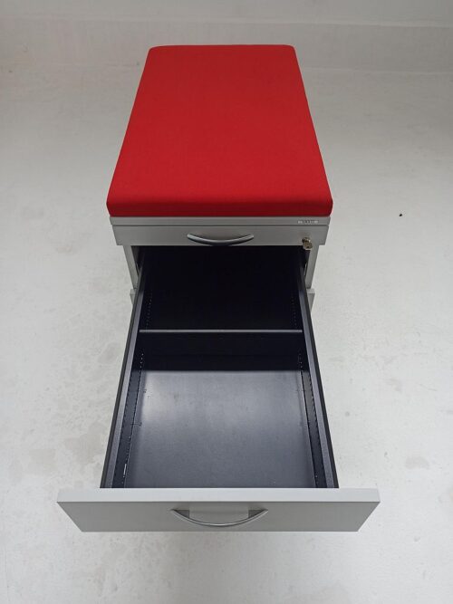 rollcontainer von vario officegrau mit rotem sitzpolster