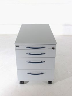 Rollcontainer Ceka 3 Schubladen Korpus officegrau  Bügelgriffe blau
