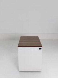 rollcontainer steelcase weiss Deckplatte Walnussdekor frontansicht