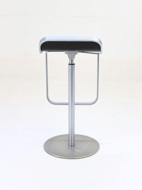 Barhocker-La Palma -LEM-Leder dunkelbraun Untergestell verchromt höhenverstellbar 70-80 cm und drehbar-gebraucht Rückansicht